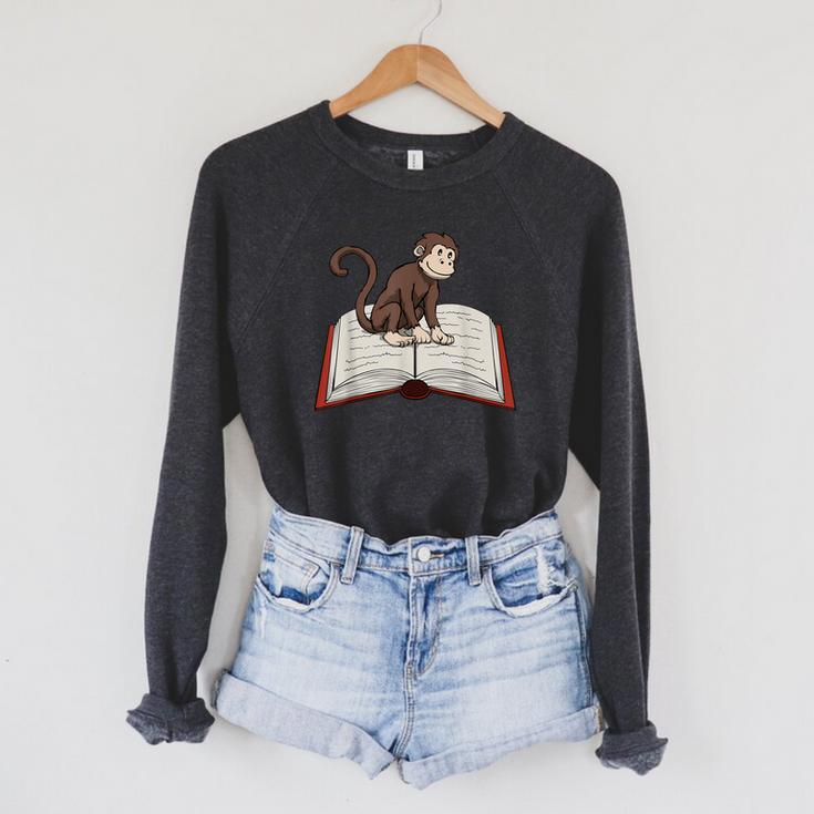 Cute Monkey Reading Books Literature Nature Raglan Sleeve Sweatshirt