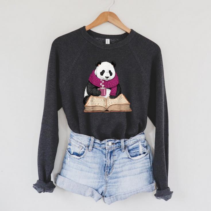 Cute Panda With Book And Hot Cocoa Reading Raglan Sleeve Sweatshirt