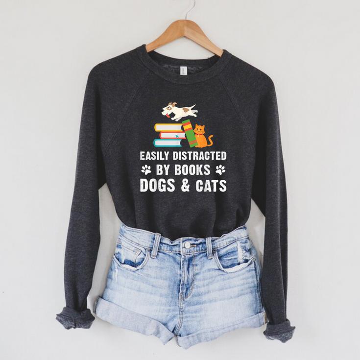 Cute Pet Animals Book Easily Distracted By Dogs Cats & Books Raglan Sleeve Sweatshirt