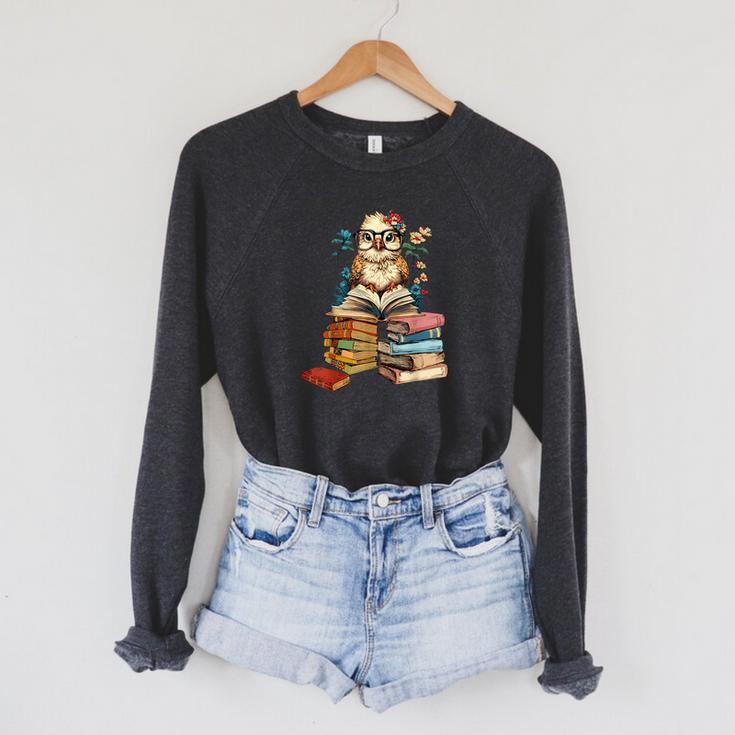Cute Reading Chicken With Glasses Books Bookworm Reader Raglan Sleeve Sweatshirt