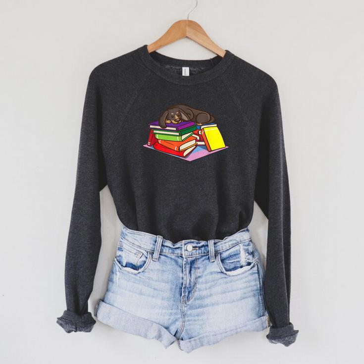 Dachshund Book Reading Lovers Bookworm Girls Teachers Raglan Sleeve Sweatshirt