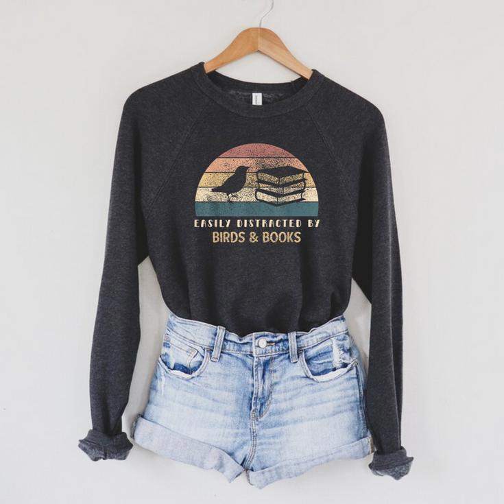Easily Distracted By Birds & Books Retro Birding Bird Raglan Sleeve Sweatshirt