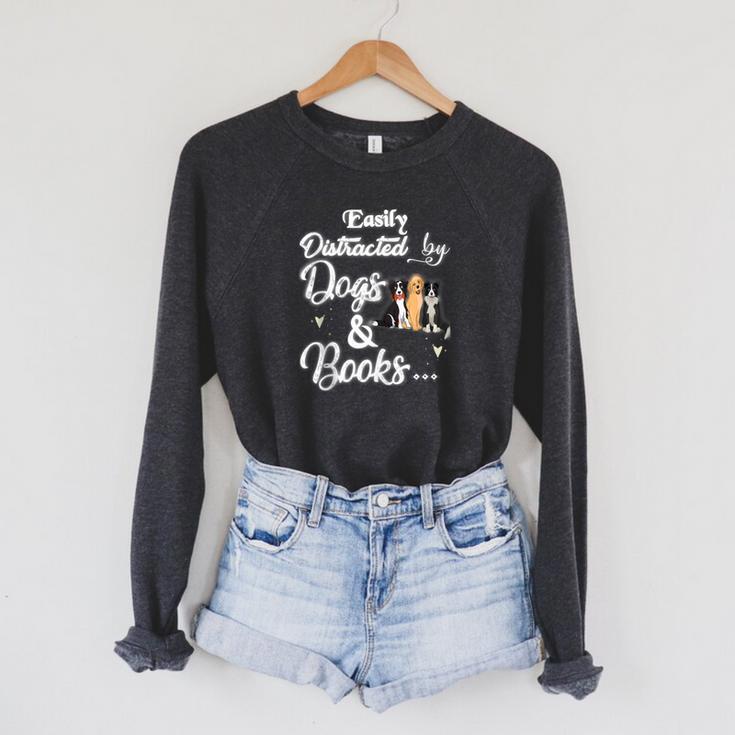 Easily Distracted By Dogs And Books Tee Raglan Sleeve Sweatshirt