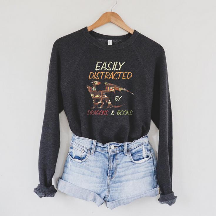 Easily Distracted By Dragons And Books Dragon Raglan Sleeve Sweatshirt