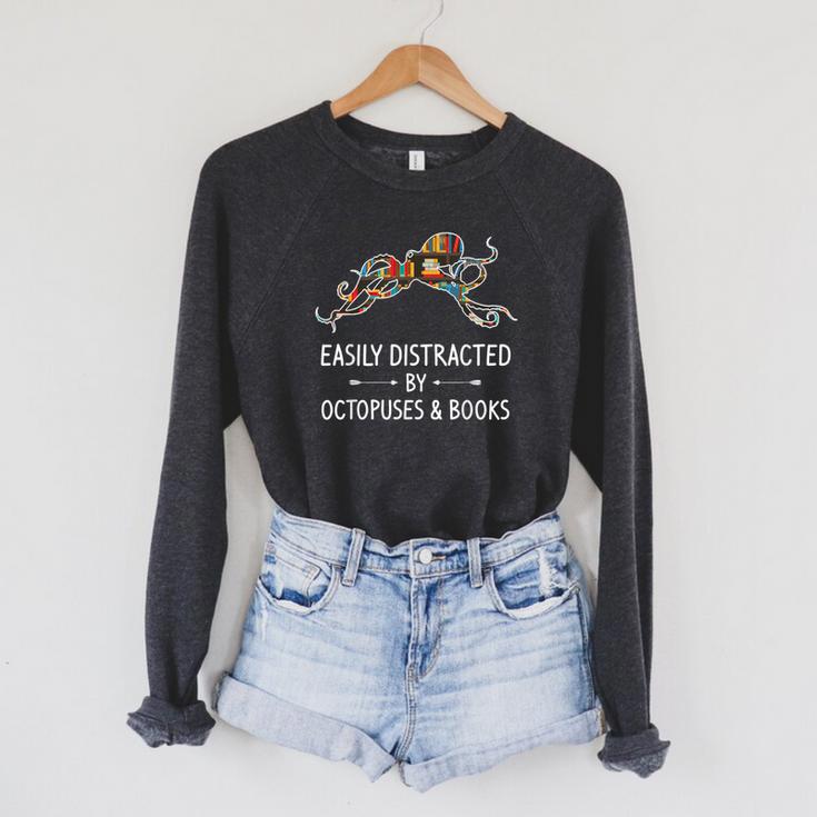 Easily Distracted By Octopuses & Books Lover Mollusc Raglan Sleeve Sweatshirt