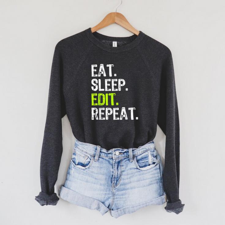 Eat Sleep Edit Repeat Editor Editing Video Film Book Raglan Sleeve Sweatshirt