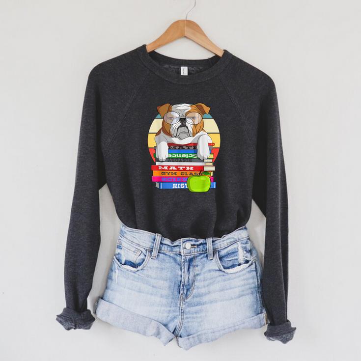 English Bulldog Back To School Book Worm Dog Raglan Sleeve Sweatshirt