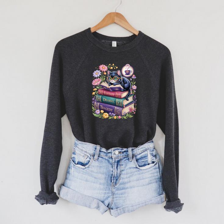 Fantasy Drama Tragedy Cute Cat Book Lover Readers Librarians Raglan Sleeve Sweatshirt
