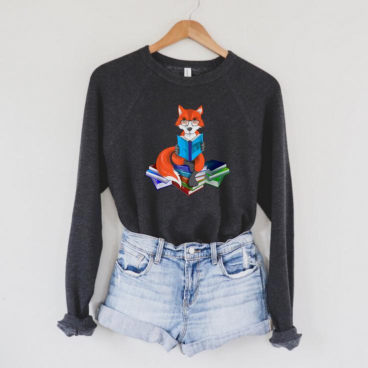 Fox Nerd Reading Books Bookworm Library Book Raglan Sleeve Sweatshirt