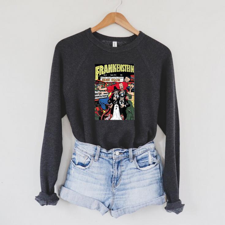 Frankenstein Halloween Horror Vintage Comic Book Retro Raglan Sleeve Sweatshirt