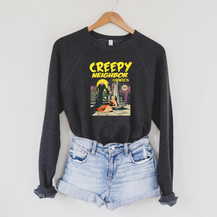 FUNNY Creepy Neighbor Comics Parody Horror Comic Book Raglan Sleeve Sweatshirt