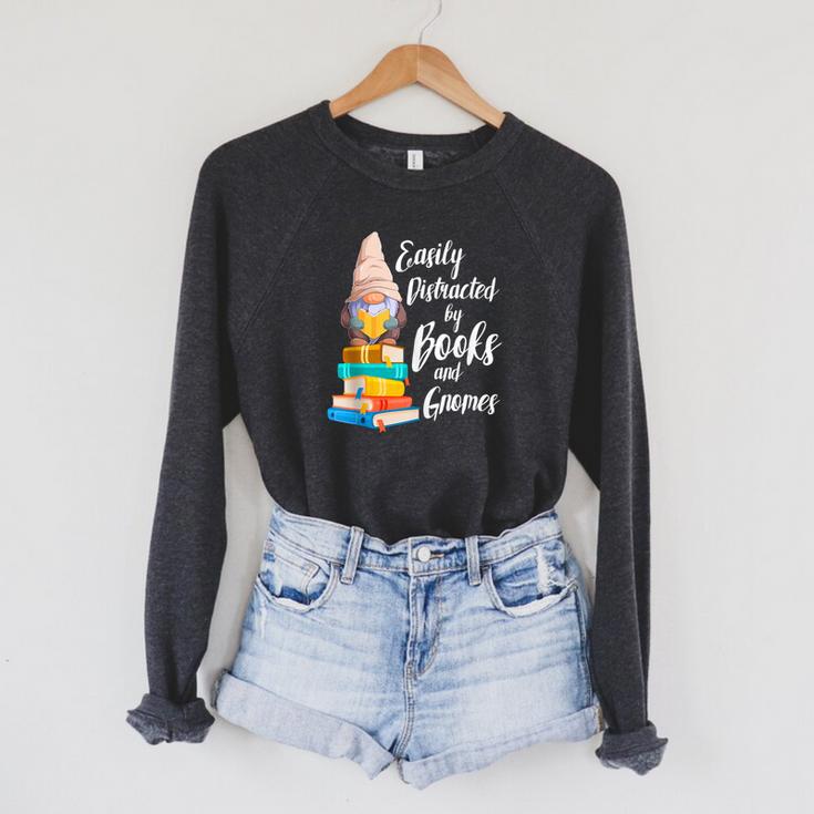 Garden Gnome Easily Distracted By Books Gnomes Raglan Sleeve Sweatshirt
