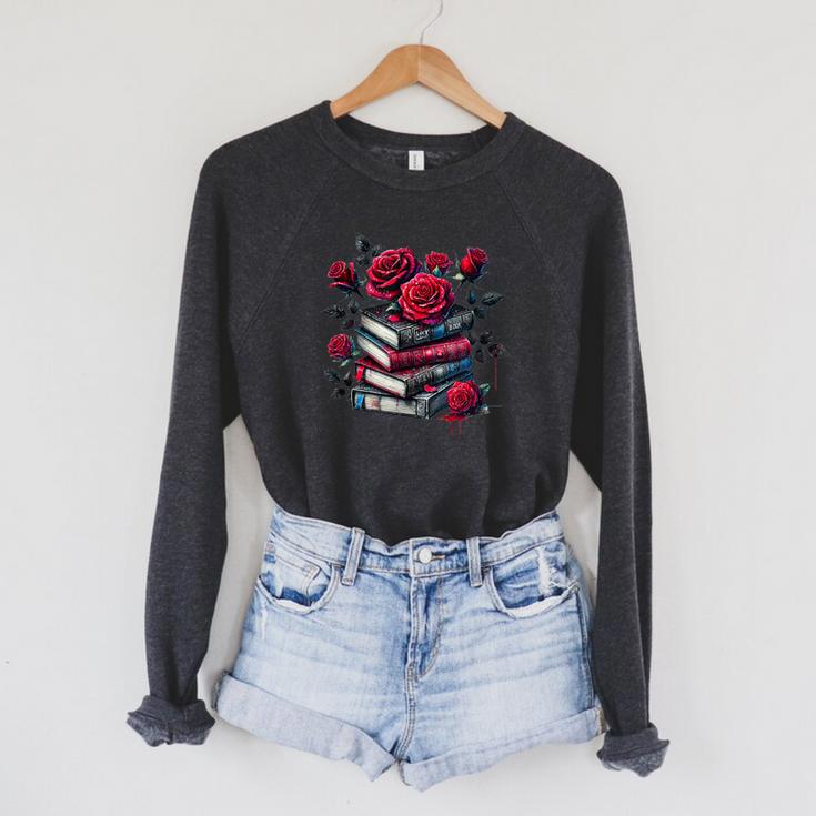Gothic Books Roses Dark Academia Vintage Library Romance Raglan Sleeve Sweatshirt