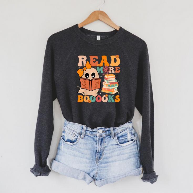 Groovy Booooks Ghost Read More Books Teacher Halloween Men Women Kids Raglan Sleeve Sweatshirt