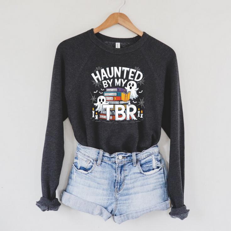 Halloween Book Lover Teacher Ghost Costume Haunted By My Tbr Raglan Sleeve Sweatshirt