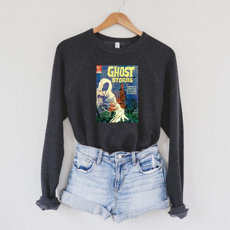 Halloween Horror Vintage Ghost Grim Reaper Comic Book Retro Raglan Sleeve Sweatshirt
