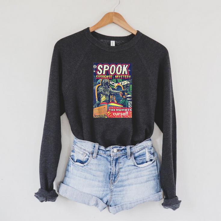 Halloween Horror Vintage Mummy Comic Book Retro Scary Raglan Sleeve Sweatshirt