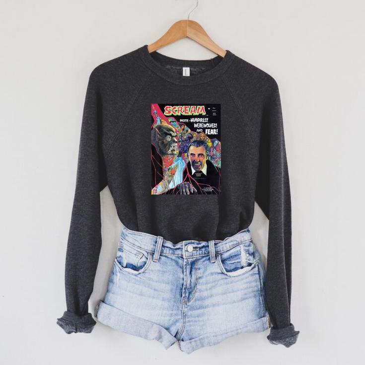 Halloween Horror Vintage Werewolf Vampire Comic Book Retro Raglan Sleeve Sweatshirt
