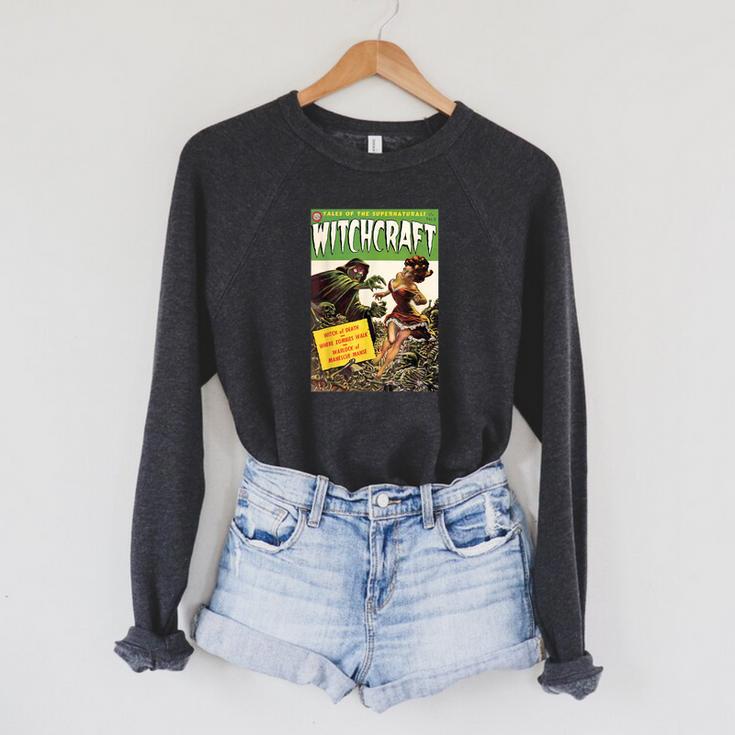 Halloween Horror Vintage Witch Zombie Comic Book Retro Scary Raglan Sleeve Sweatshirt