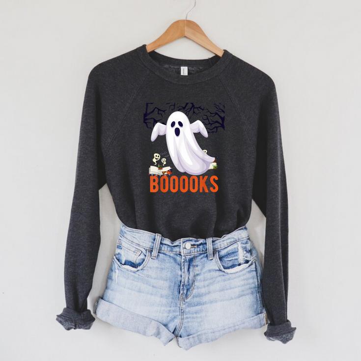 Halloween Teacher Librarian Books Reading Ghost Pun BOOOOKS Men Women Kids Raglan Sleeve Sweatshirt