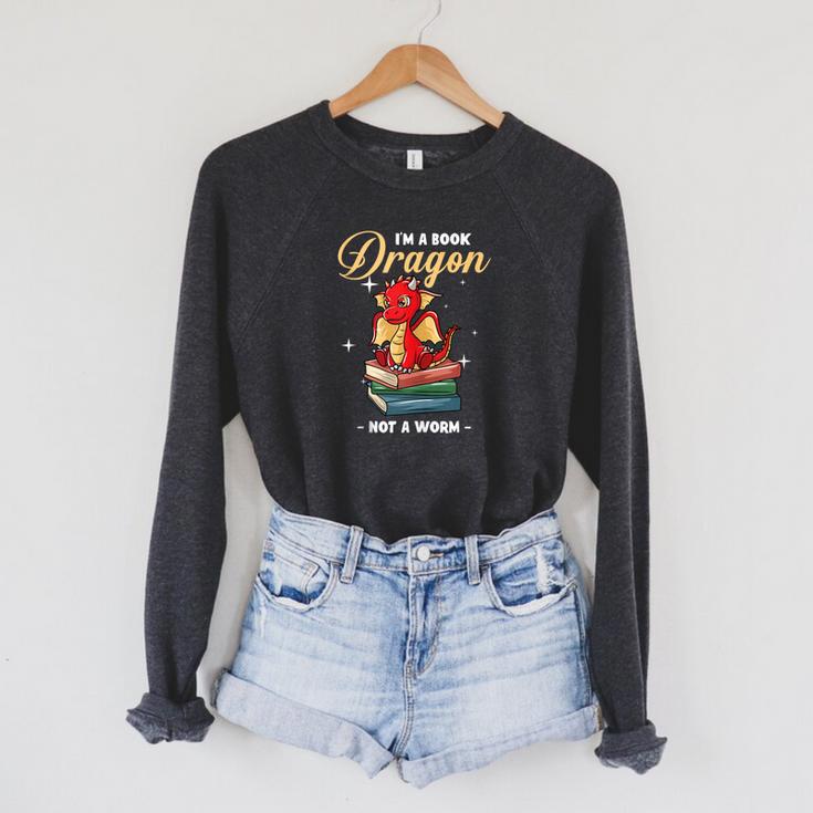 I'm A Book Dragon Not A Worm Reading Library Reader Bookworm Raglan Sleeve Sweatshirt