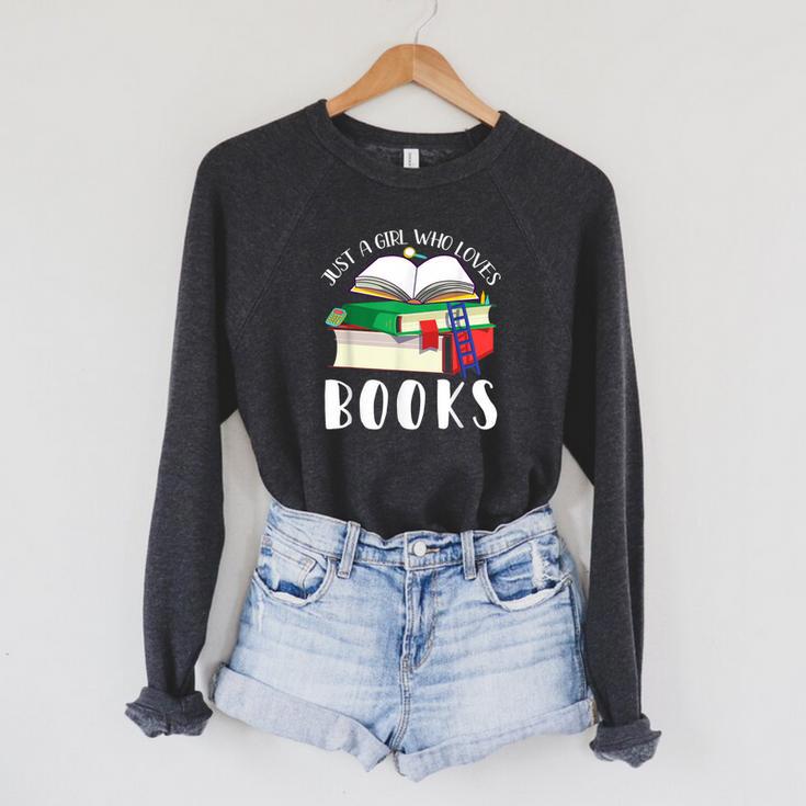 Just A Girl Who Loves Books Lover Bookworm Librarian Reading Raglan Sleeve Sweatshirt