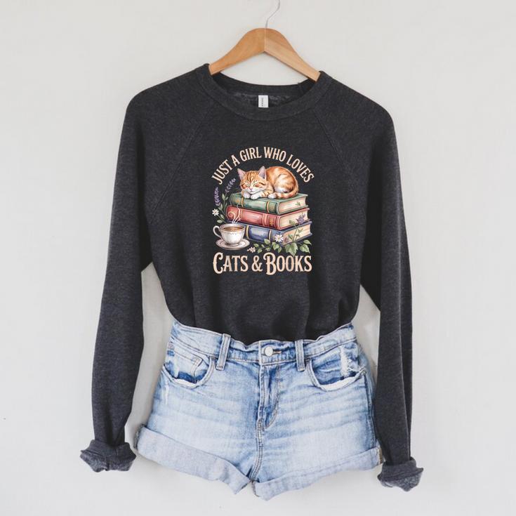 Just A Girl Who Loves Cats And Books Reading Librarian Raglan Sleeve Sweatshirt