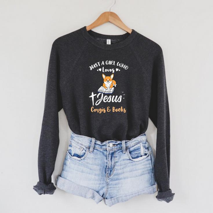 Just A Girl Who Loves Jesus And Corgis And Books Raglan Sleeve Sweatshirt