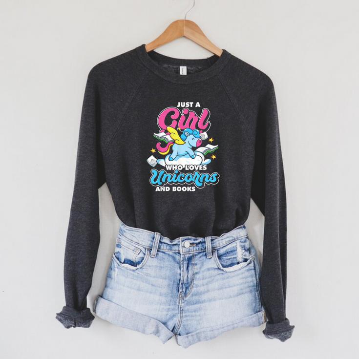 Just A Girl Who Loves Unicorns And Books Animal Reading Raglan Sleeve Sweatshirt