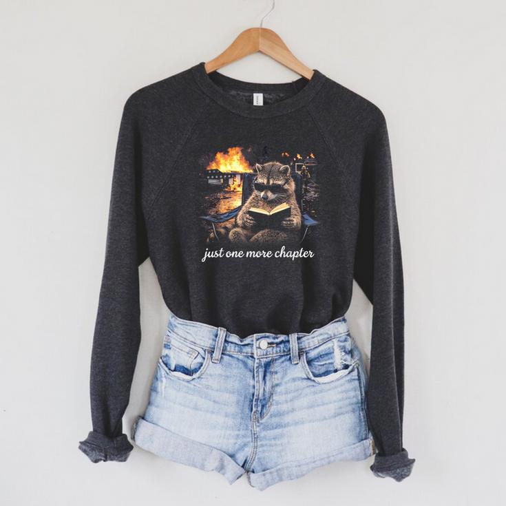 Just One More Chapter Bookish Raccoon Reading Book Reader Raglan Sleeve Sweatshirt
