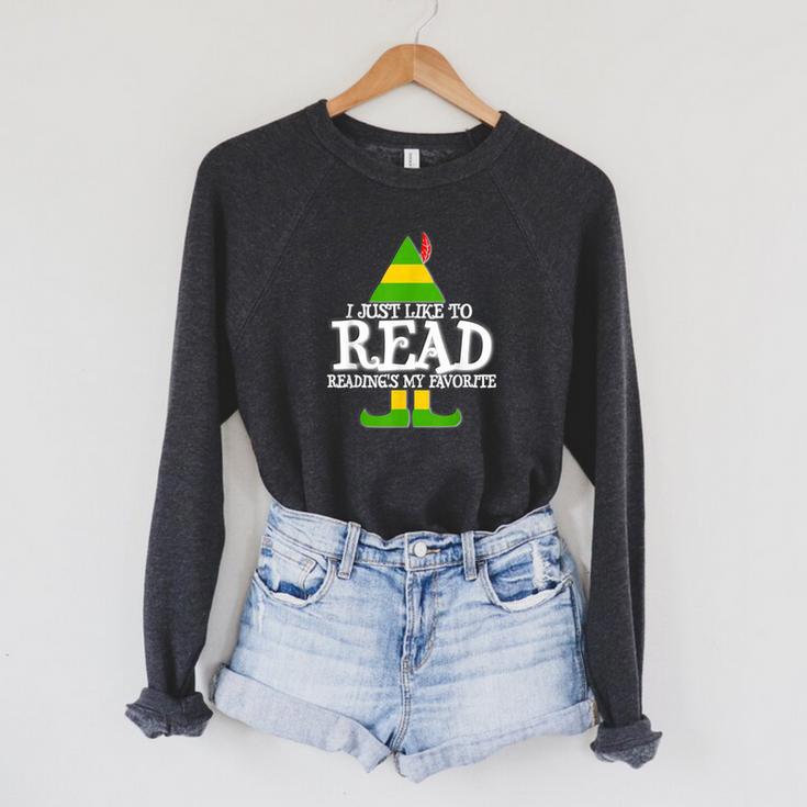 I Just Like To Read READING ELF Book Lover Christmas Holiday Raglan Sleeve Sweatshirt