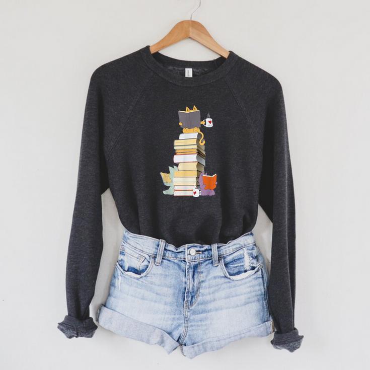 Kawaii Cats Books Coffee Raglan Sleeve Sweatshirt