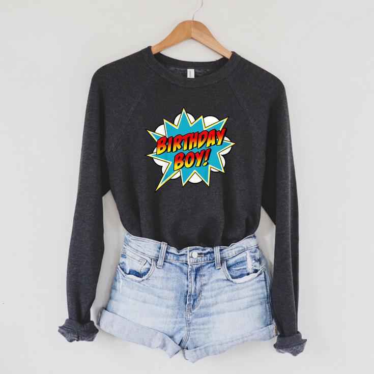 Kids Birthday Boy Superhero Boys Birthday Comic Book Raglan Sleeve Sweatshirt