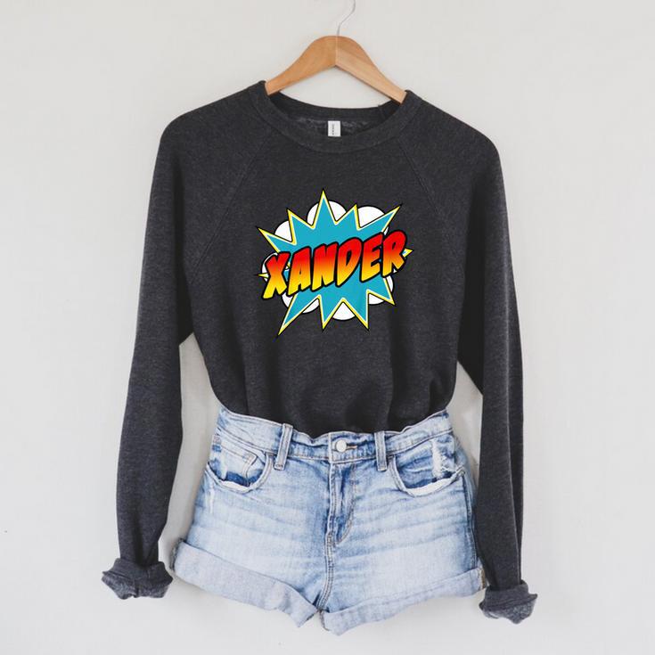 Kids Boys Xander Name Comic Book Superhero Raglan Sleeve Sweatshirt