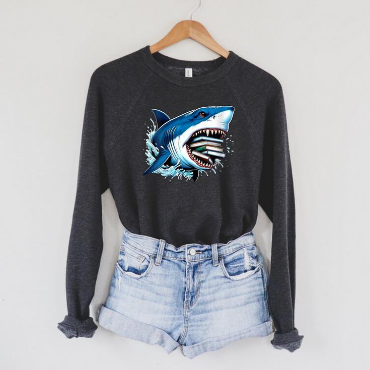 Kids Shark With School Books Back To School Shark Lovers Raglan Sleeve Sweatshirt