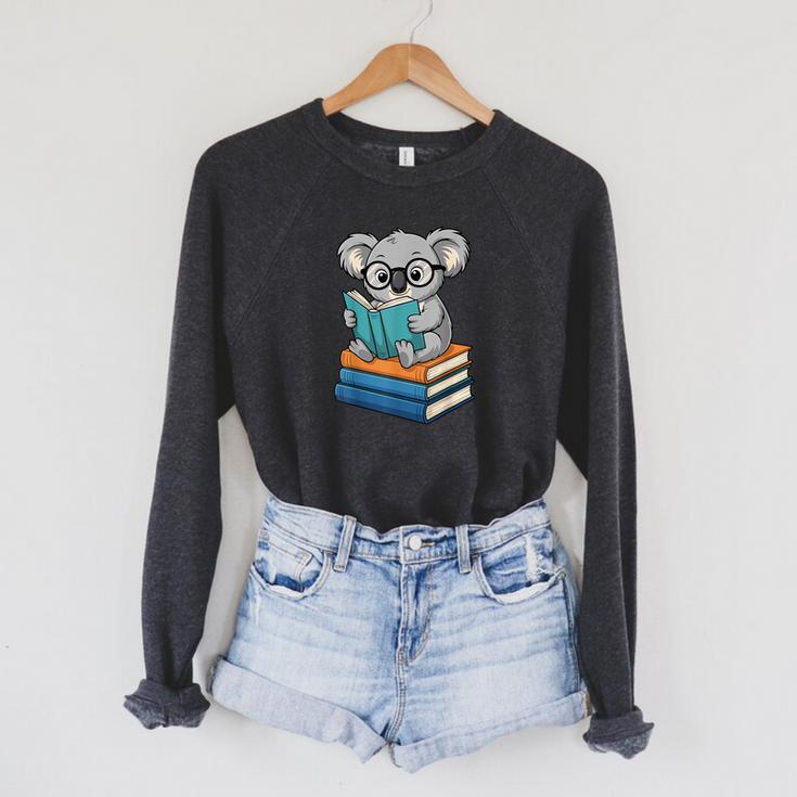 Koala Reading Book Glasses Bookworm Librarian Raglan Sleeve Sweatshirt