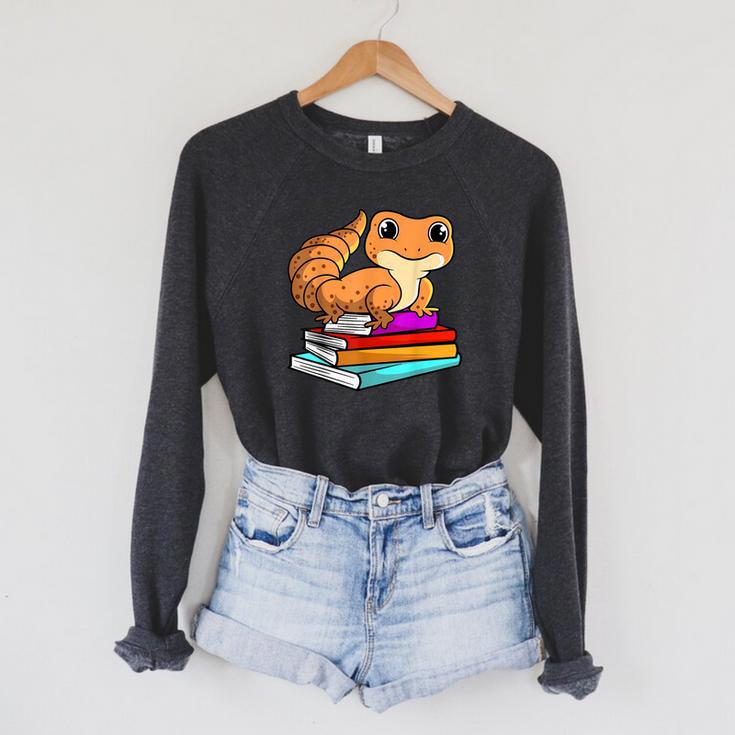 Leopard Gecko With Book Lizard Reptile Lover Raglan Sleeve Sweatshirt