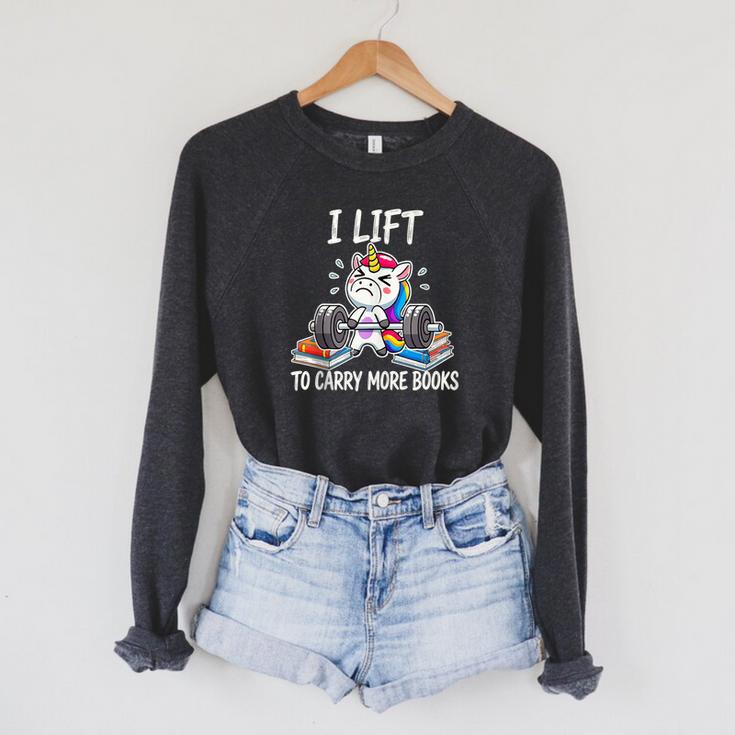 Lifting To Hold More Books Deadlift Unicorn Reader Workout Raglan Sleeve Sweatshirt