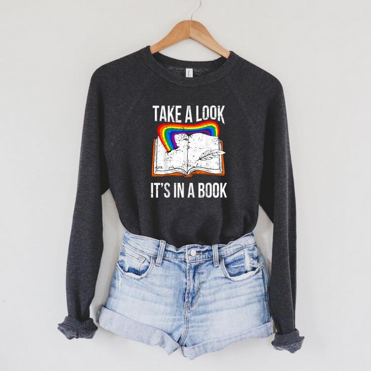 Take A Look It's In A Book Rainbow Bookworm And Book Lover Raglan Sleeve Sweatshirt