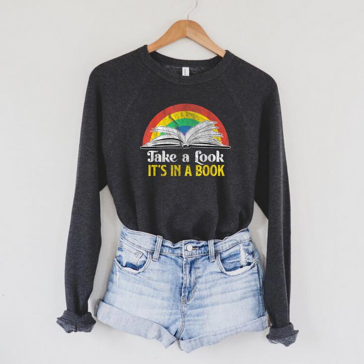Take A Look It's A Book Retro Rainbow  T-Shirt Raglan Sleeve Sweatshirt