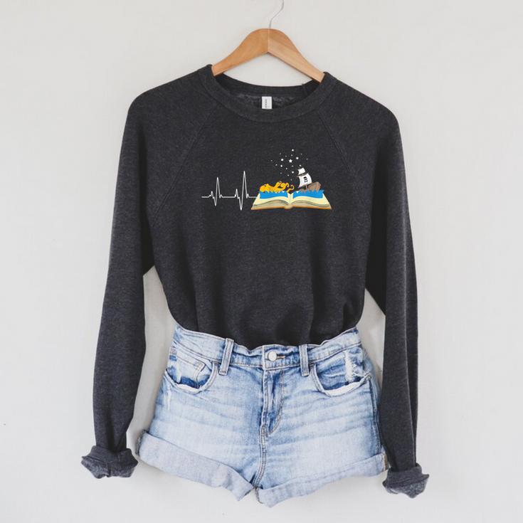 Love Books Heartbeat Reading Book Bibliophile Avid Reader Raglan Sleeve Sweatshirt