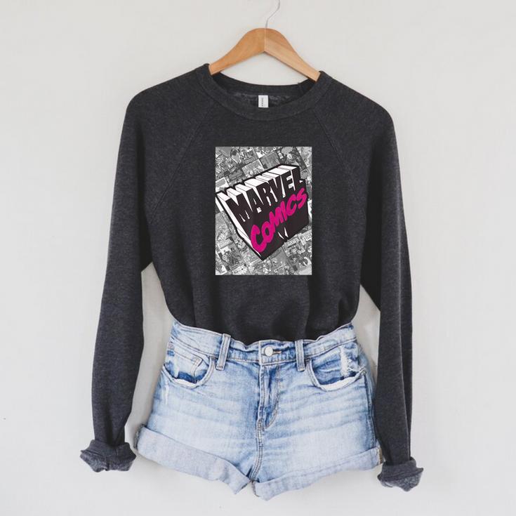 Marvel Comics Logo Comic Book Fill Panel Raglan Sleeve Sweatshirt