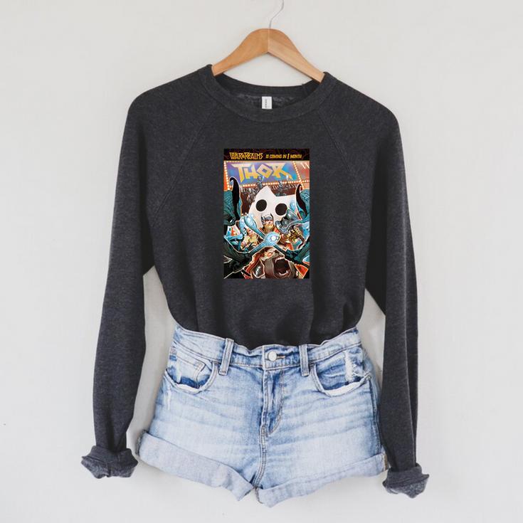 Marvel Comixology Thor Theater Comic Book Cover Raglan Sleeve Sweatshirt