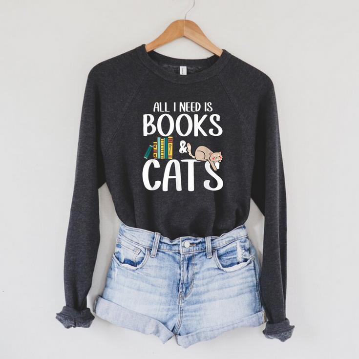 All I Need Is Books And Cats Book And Cat Lover Raglan Sleeve Sweatshirt