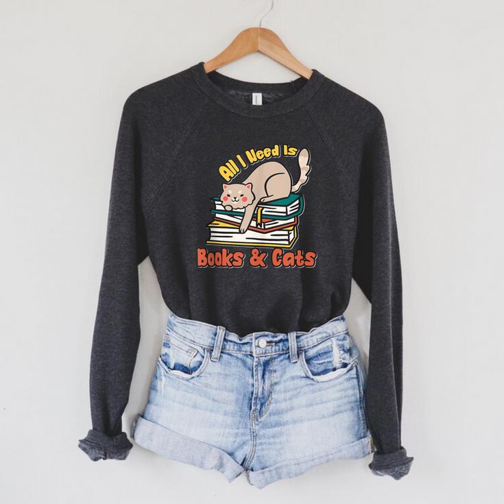 All I Need Is Books And Cats Book Lover Cat Lover Raglan Sleeve Sweatshirt