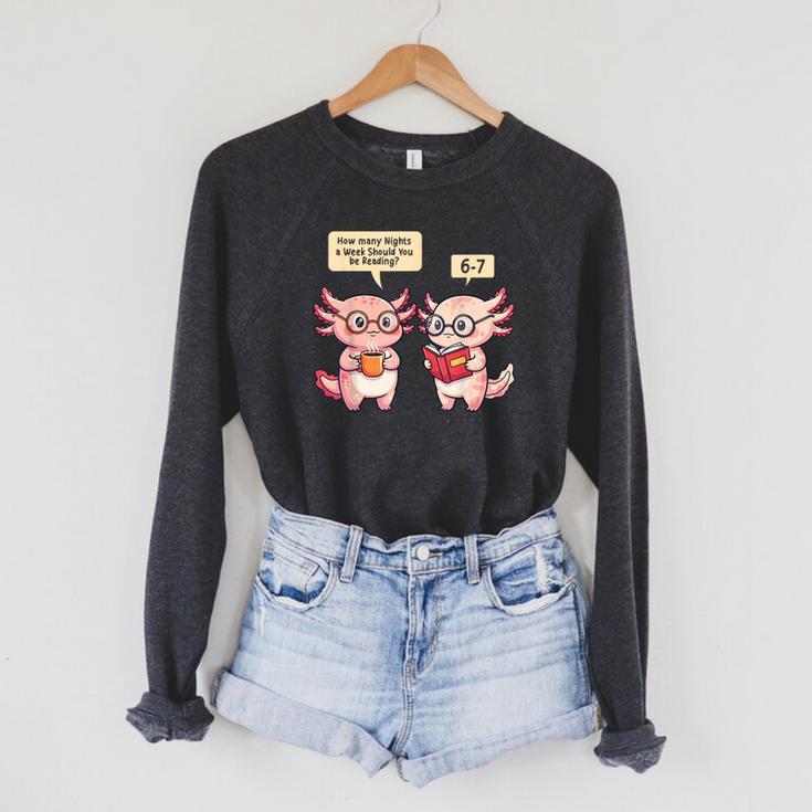 How Many Nights Reading Axolotl Book Lover Cat Reader Raglan Sleeve Sweatshirt