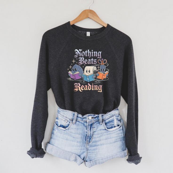 Nothing Beats Reading Book Librarian Rock Paper Scissors Raglan Sleeve Sweatshirt