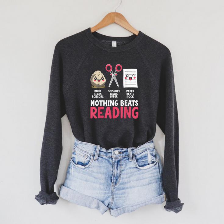 Nothing Beats Reading Rock Paper Scissors Book Lover Library Raglan Sleeve Sweatshirt