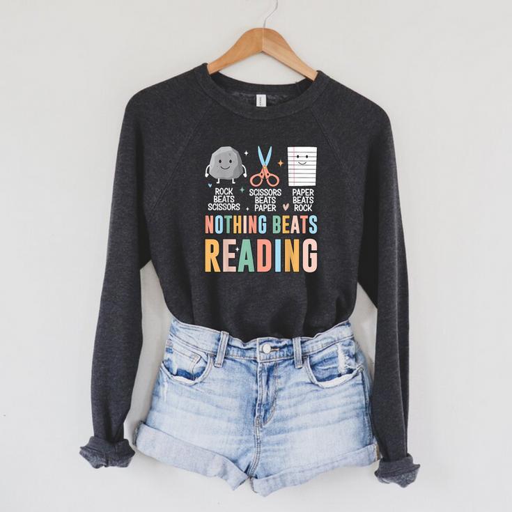 Nothing Beats Reading Rock Paper Scissors Books Lover Raglan Sleeve Sweatshirt