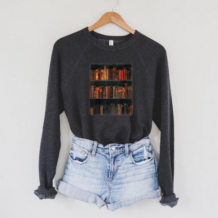 Old Books On Vintage Bookshelves Dark Academia Aesthetic Raglan Sleeve Sweatshirt